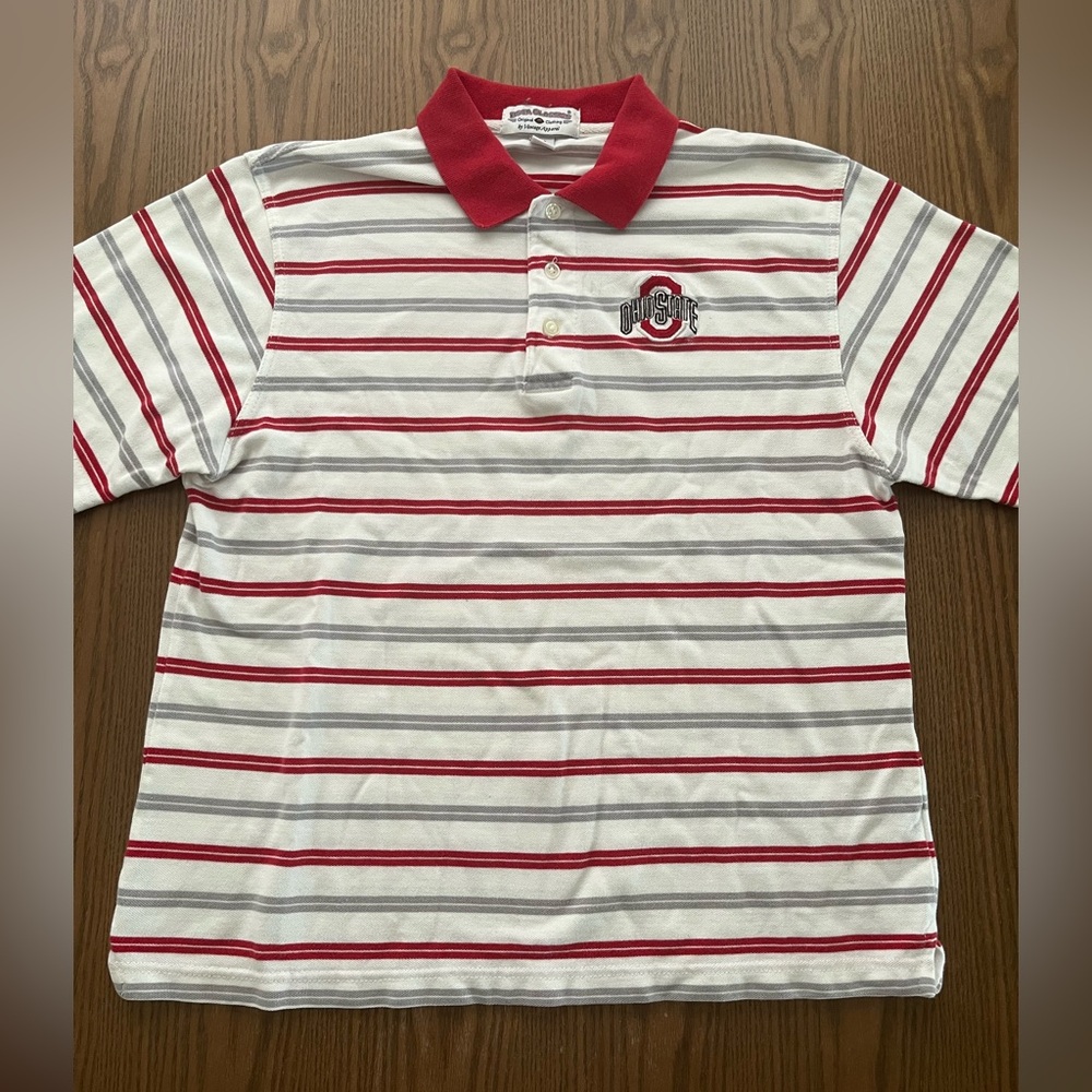 Ohio State Buckeyes Polo Shirt Mens white Boca Classics Vantage Striped Medium